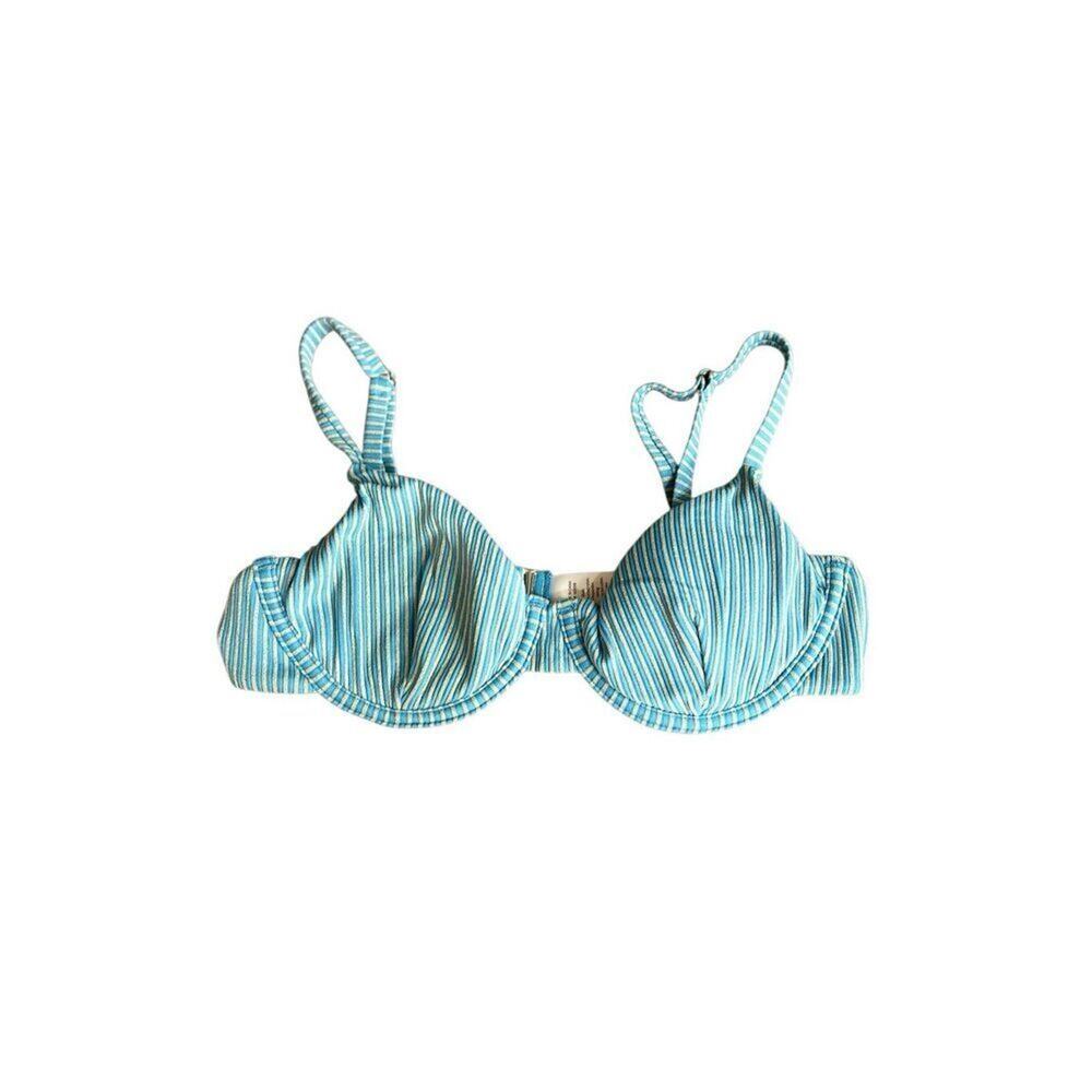 Andie Swimwear Womens Small Blue Silver The Bermuda Bikini Top Stripe Underwire